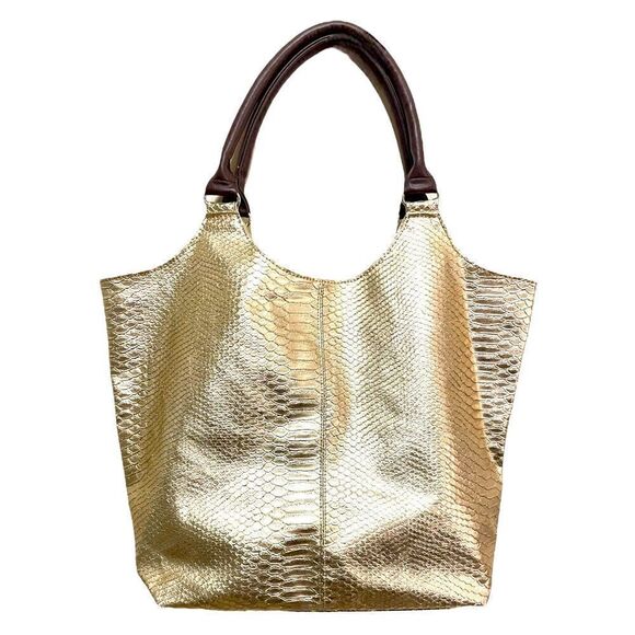 NEIMAN MARCUS Gold Python Embossed Tote - Picture 1 of 10